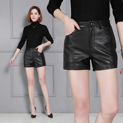 Top brand Women High 2020 Waist New Sheep Leather Shorts KS44  high quality