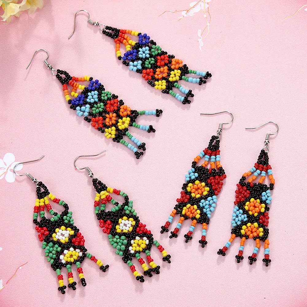 

Bohemia Jewelry Accessories Wholesale Items Tassel Colorful Seed Beads Boho Beaded Long Hanging Earrings for Women New Arrival