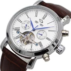 Мужские наручные часы с автоподзаводом, Классические Механические часы из стали с белым календарем и кожаным ремешком