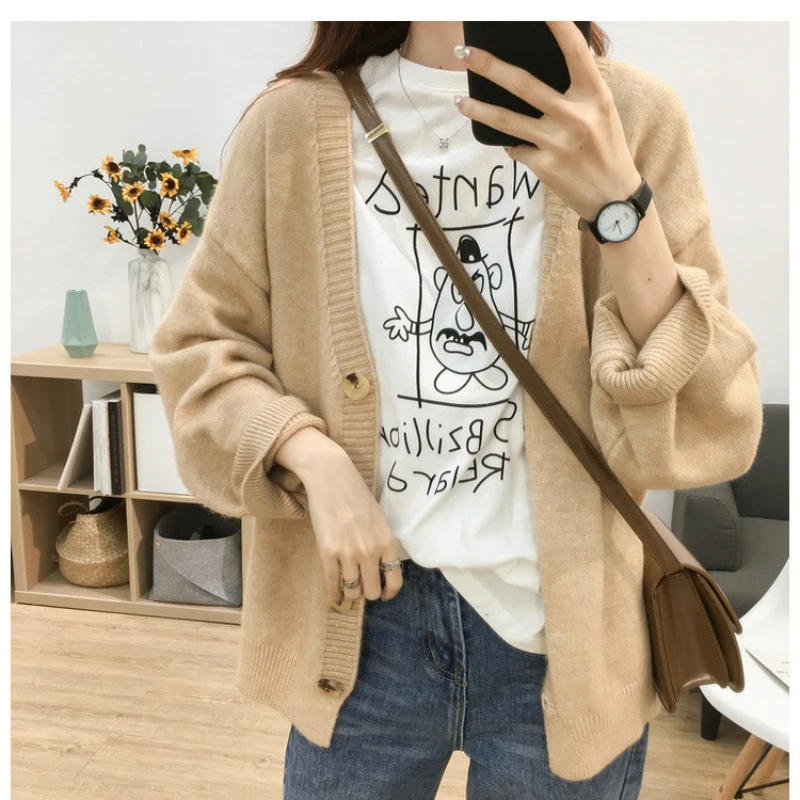 

RANMO 2021 Women Cardigans Winter Cashmere Knitted Sweater Korean Casual Loose Jumpers Tops Buttons Female Cardigan Sweater Coat