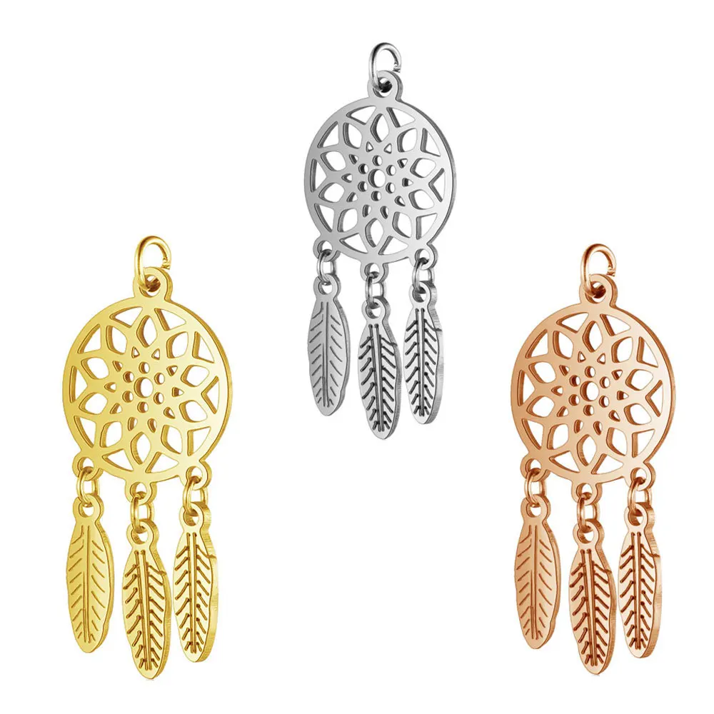 

2PCS Dream Catcher Charm Pendant Wholesale 100% Stainless Steel AAAAA Quality Boho Pendants Real 316 Steel Bohemia DIY Charms