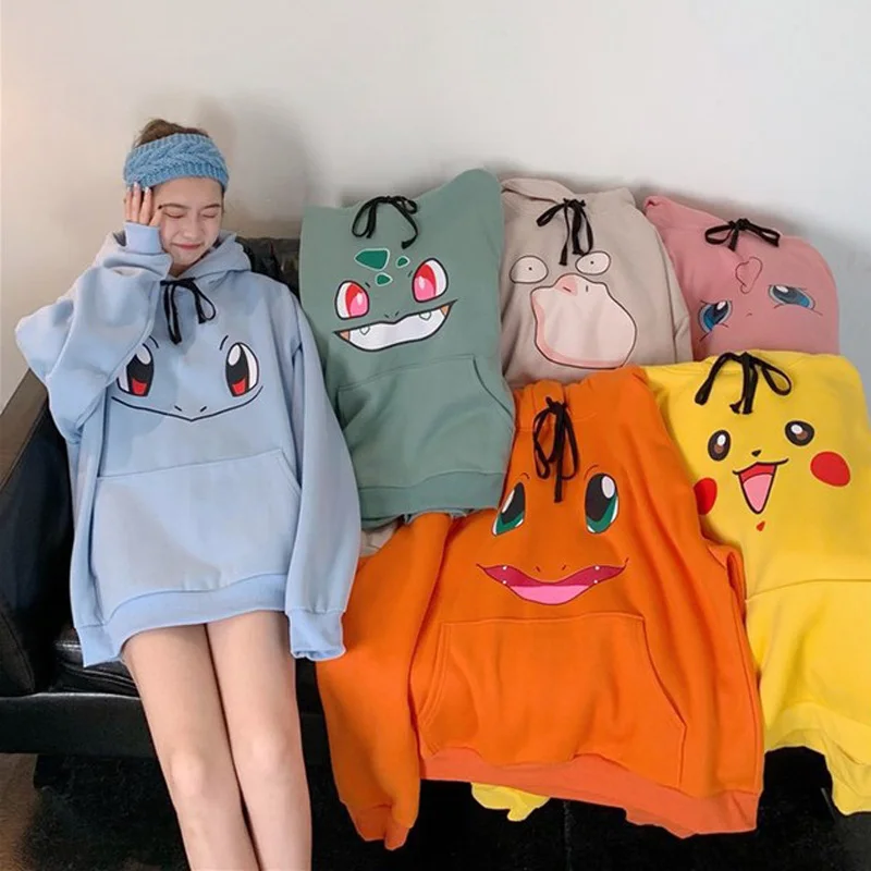 

Autumn Winter Women Clothing Long Sleeve Cartoon Print Cute Harajuku Hoodies Sweatshirt Pocket Lady Pullover Female