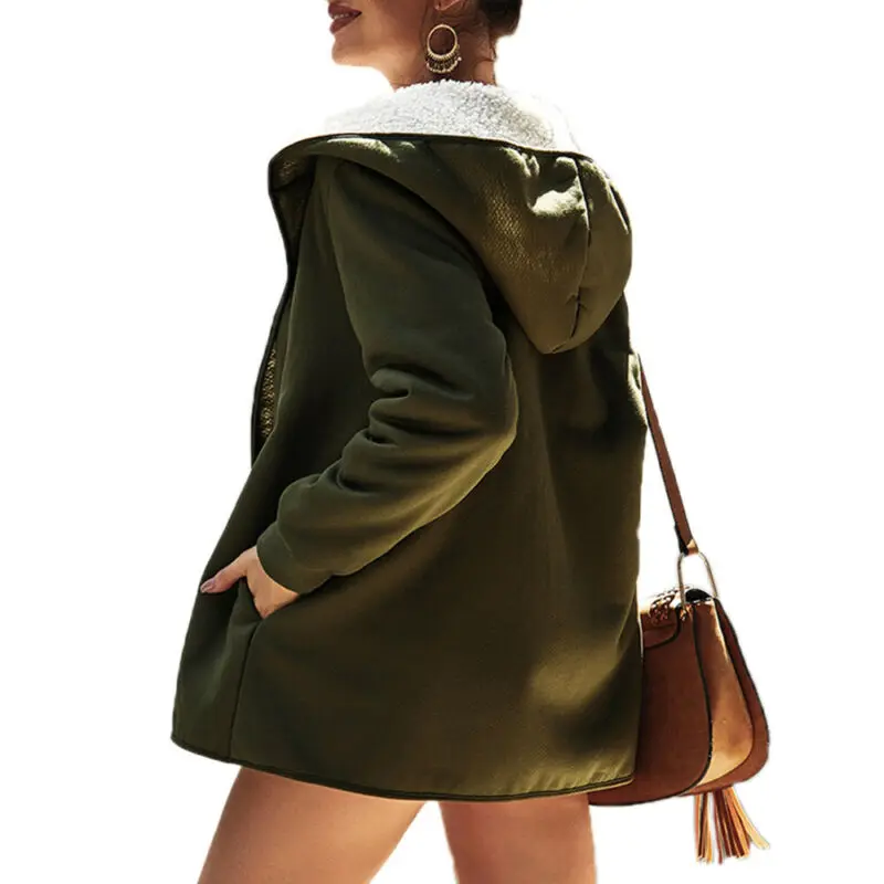 

Women Fleece Winter Warm Coat Jacket Long Sleeve Hooded Casual Cardigan Outwear