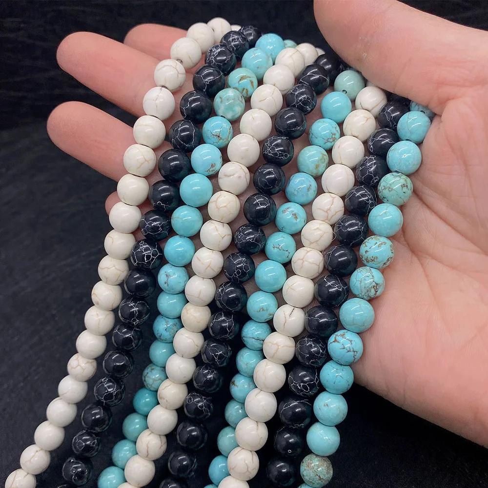 

Wholesale Natural Stone Beads Blue Black White Turquoise Round Beads In Bulk for Making Fine Necklaces for Jewelry Accessories