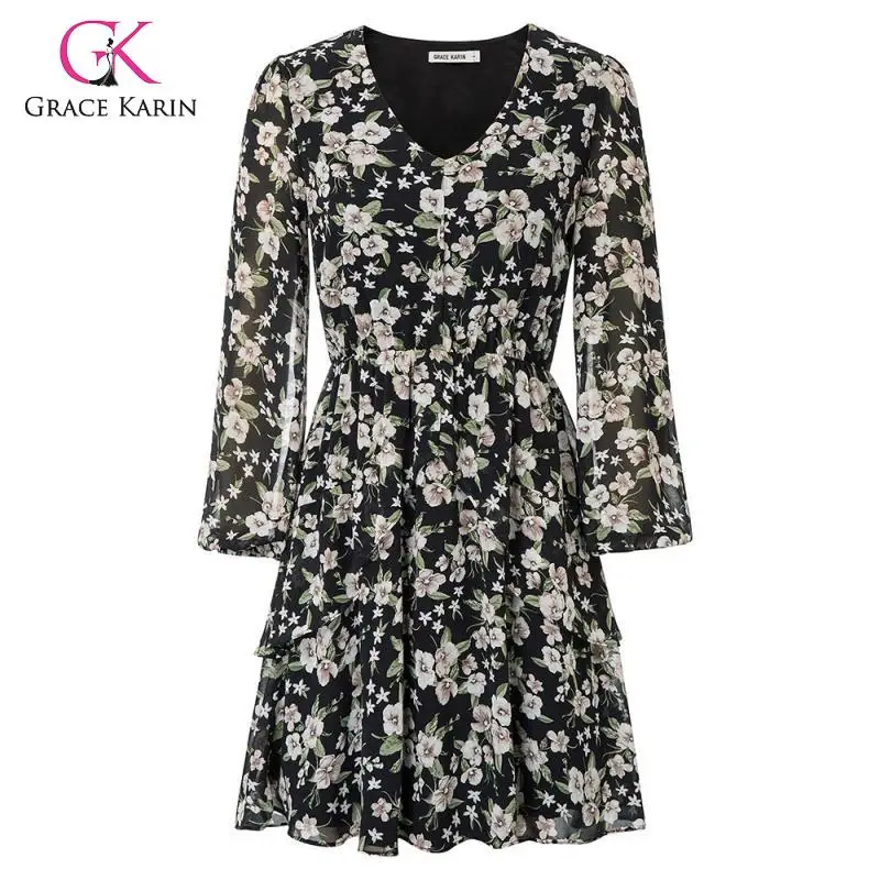 Женское пляжное платье рубашка Grace Karin повседневное плиссированное с длинным