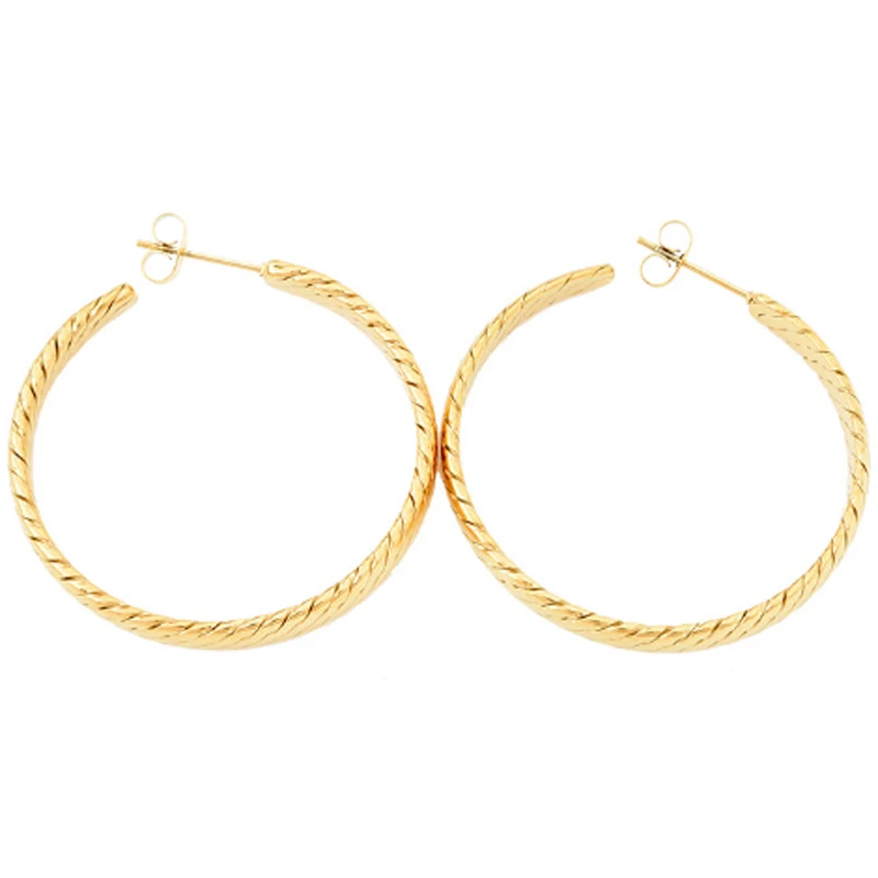 

2PCS Golden Color Earring Titanium Steel Non-fading Spiral Pattern Half-open Earring Jewelry For Women Ear Ring Jewelry For Gift