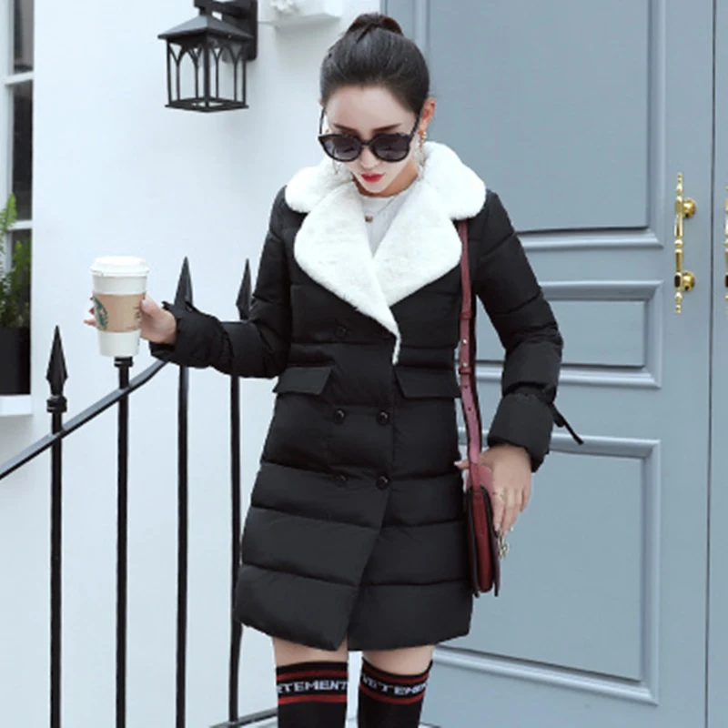 

V-Neck Women lamb wool Winter Double Breasted Cotton Outerwear Slim Fashion Comfortable Coats Female Temperament Outerwear ZX881