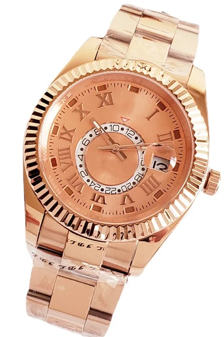 

Высококачественные мужские механические часы, автоматические часы из нержавеющей стали цвета розового золота с двойным временем, с сапфир...