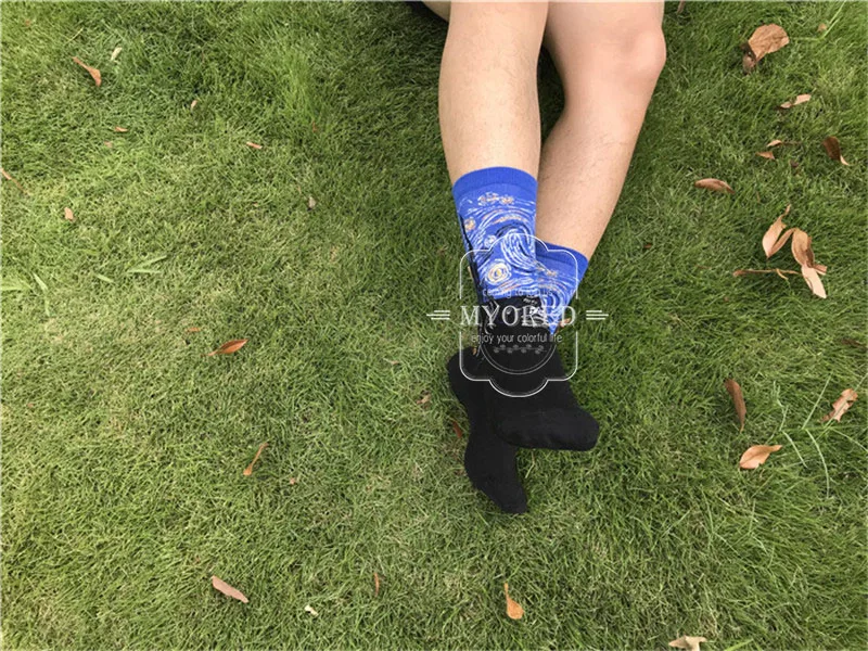 MYORED, 1 пара, прямые поставки, мужские и женские носки, хлопковые, звездная ночь, искусство, всемирно известный Рисунок маслом, носки унисекс, забавные, новинка, носки