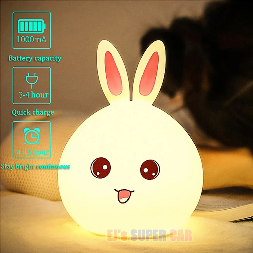 

Multicolor Silicone Rabbit LED Night Light Touch Sensor Tap Control Nightlight For Christmas Children Baby Kids Bedside Lamp