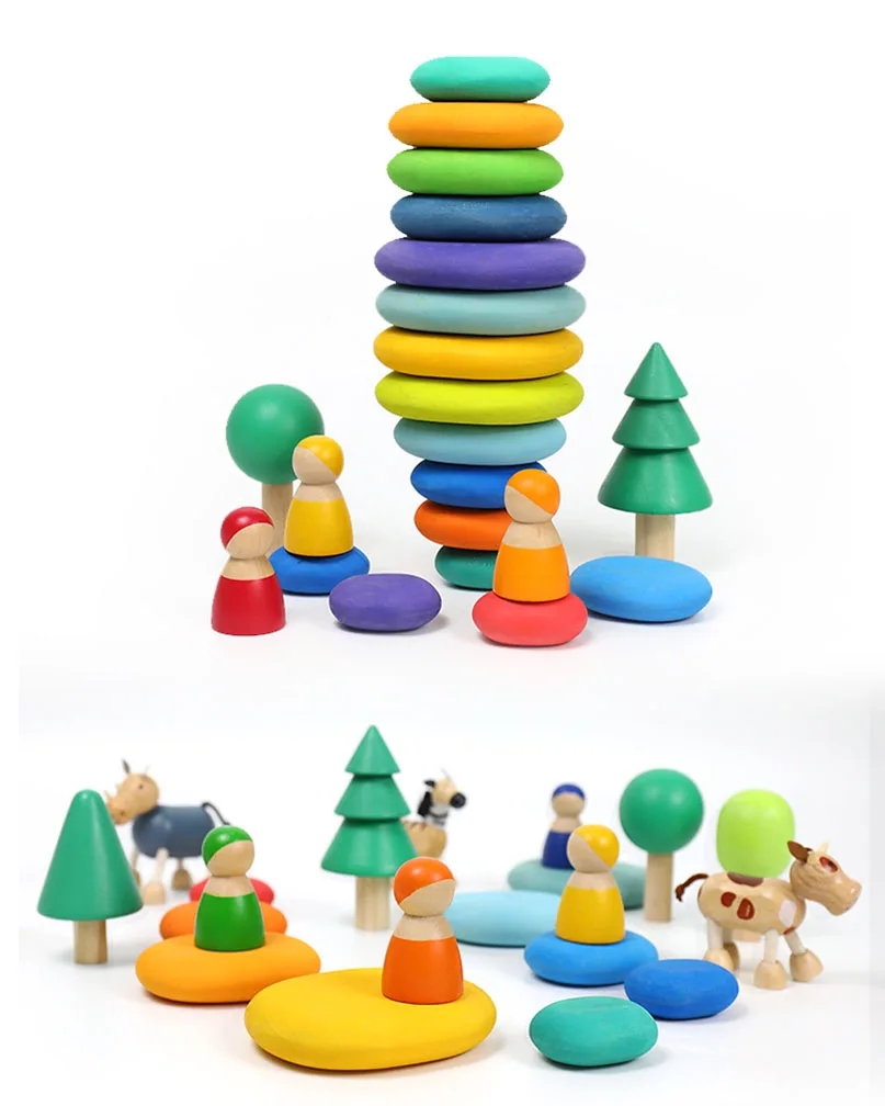 

Kids Wooden Rainbow Block Loose Parts Mushroom Honeycomb Droplets Tree cones Cones Creative Building Blocks for Children