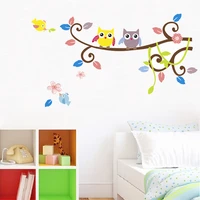 cute owlets birds on flowers vine wall stickers for kids room bedroom home decoration diy animals mural art girls wall decals