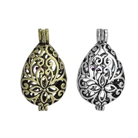 dropshipping 10pcs antique silver color drop shape hollow locket pendants for diy necklace making