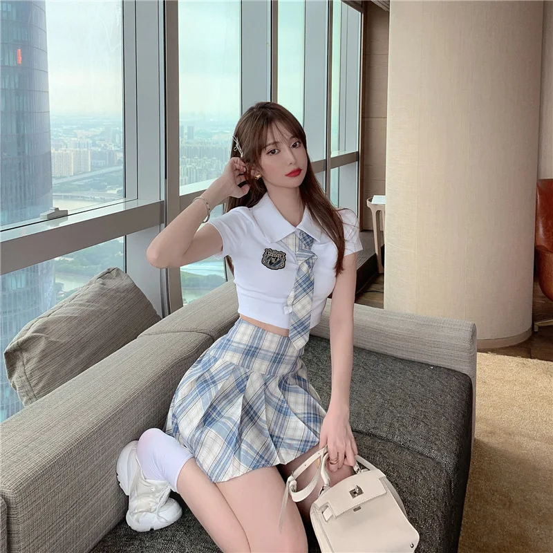 Рубашка с короткими рукавами Школьная униформа поло + галстук-бабочка юбка