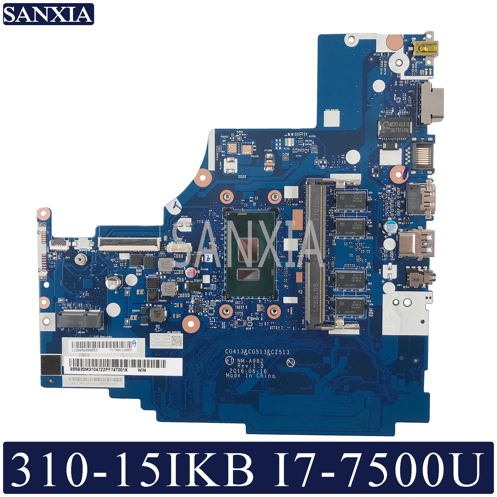 KEFU NM A982 материнская плата для ноутбука Lenovo 310 15IKB оригинальная 4G RAM I7