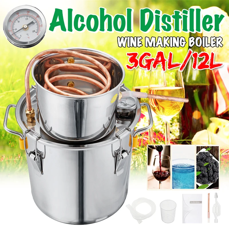 3GAL/12L дистиллятор Самогонный спирт дистиллятор из нержавеющей меди DIY домашний Вода Вино эфирное масло пивоварения комплект