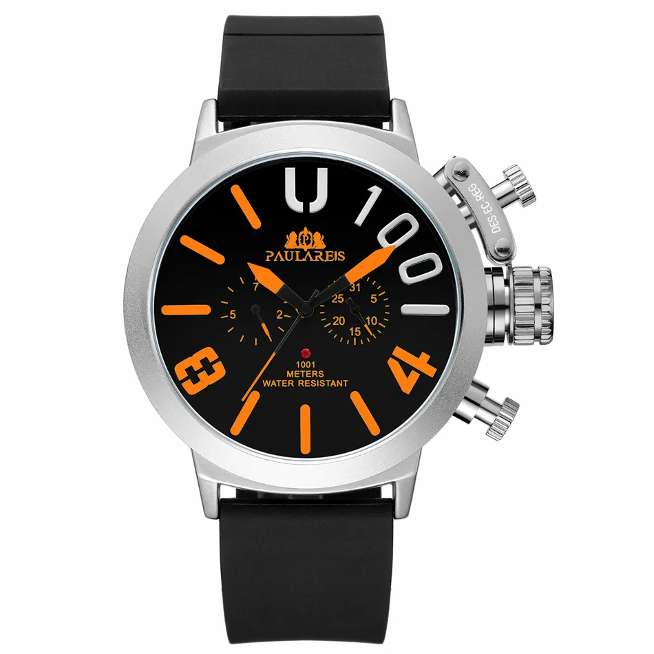 Luxury Watch Men Automatic Self Wind Mechanical Rubber Strap Black Silver Boat Case Orange Grey Classic U Watch Reloj Hombre