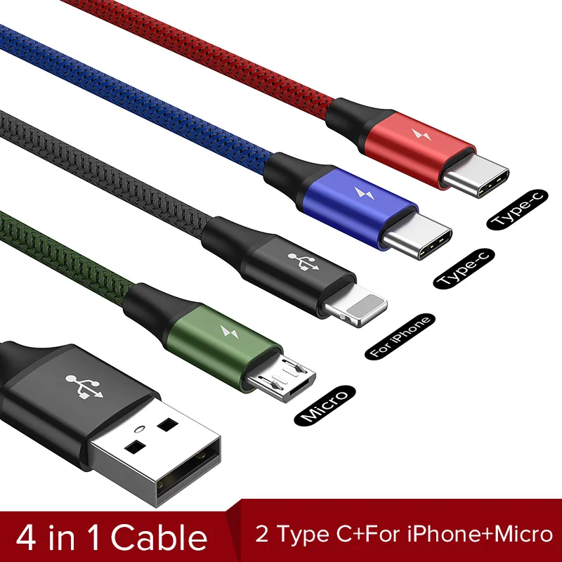 Baseus 3 в 1 USB кабель для iPhone samsung Xiaomi мульти Быстрая зарядка зарядное устройство usb type C type-c Micro USB кабель для мобильного телефона - Цвет: 2 USB C 4 in 1 Cable