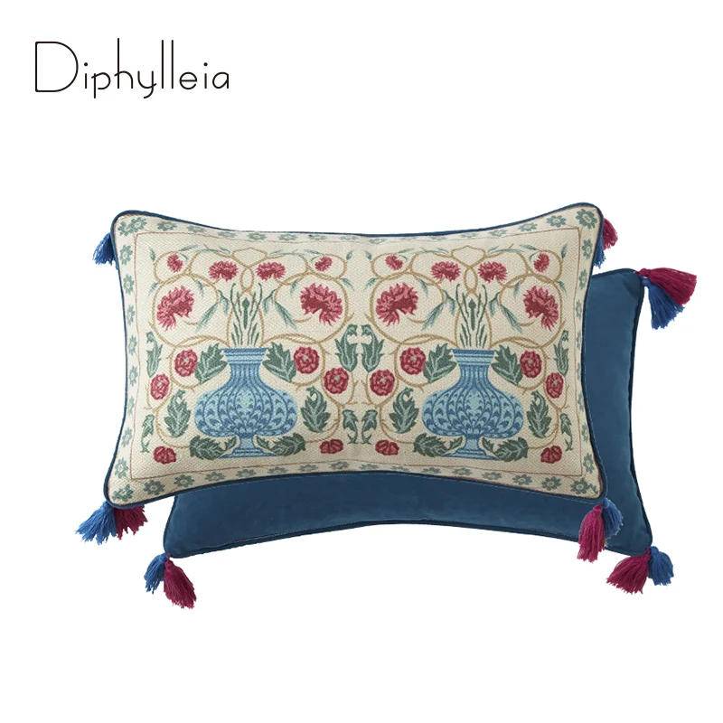 

Роскошный прямоугольный чехол Diphylleia, в стиле ретро, с изображением цветов и вазы, для дивана, дивана, спальни, гостиной, чехол для поясничной подушки