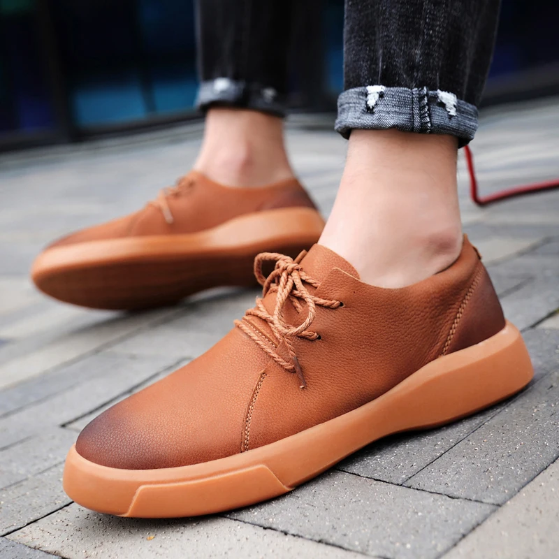 

Men Soft Leather Casual Walking Shoes Cow Suede Dress Black Shoes Brand Rubber Platform Calzado Hombre Lightweight Footwear
