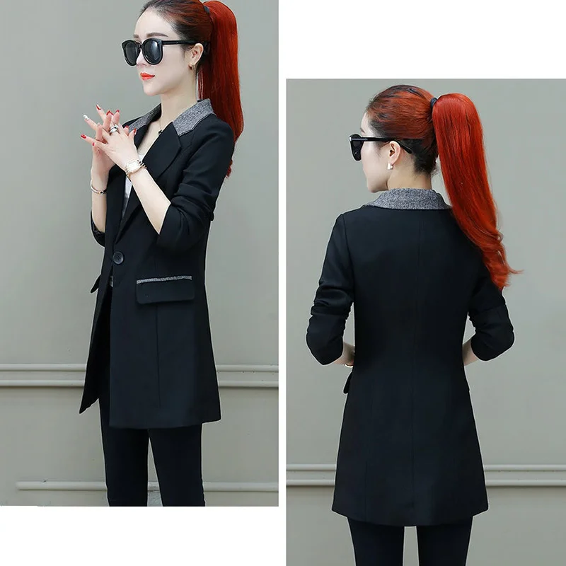 

2021 New Plus Size Autumn Suit Jackets Coat Womens Professional Tooling Jacket Casual Long Black Fashion Blazer Abrigo Mujer 3XL