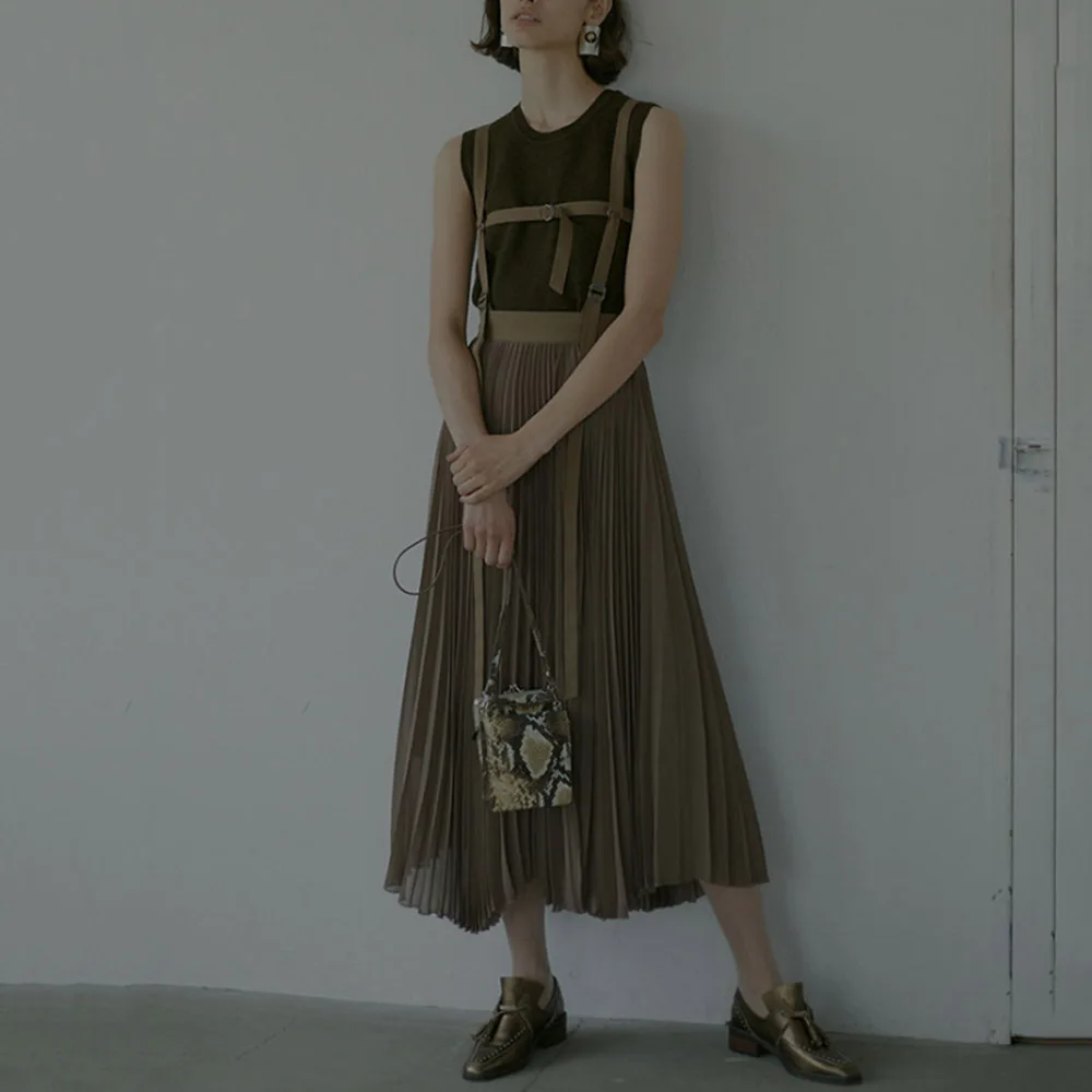 Женское плиссированное платье на бретельках длинные элегантные винтажные