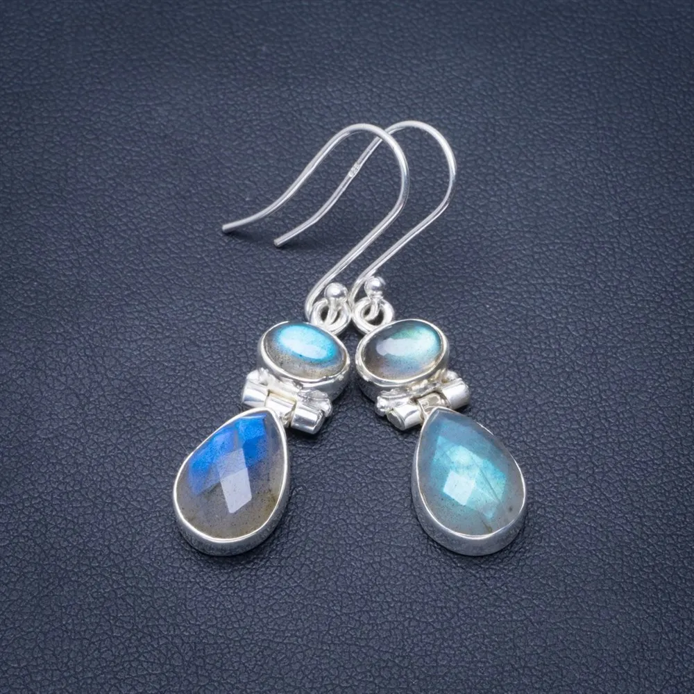 Серьги ручной работы с лабрадоритом из натурального голубого огня уникальные