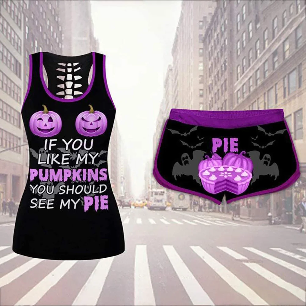 Женский комплект из 2 предметов модный топ без рукавов с принтом тыквы и майка