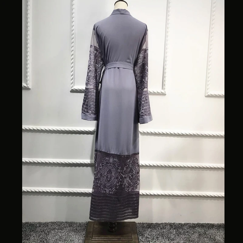 Размера плюс бархатная кружевная сетчатая кимоно Mujer длинная Abaya Дубай Бохо