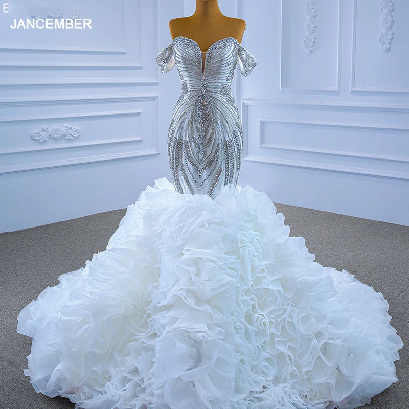 

RSM67354 Luxury Heavy Beads Ruffled Mermaid Wedding Dress Sweetheart Neckline Sinking Sleeves Strapless Bridal Gown сладости