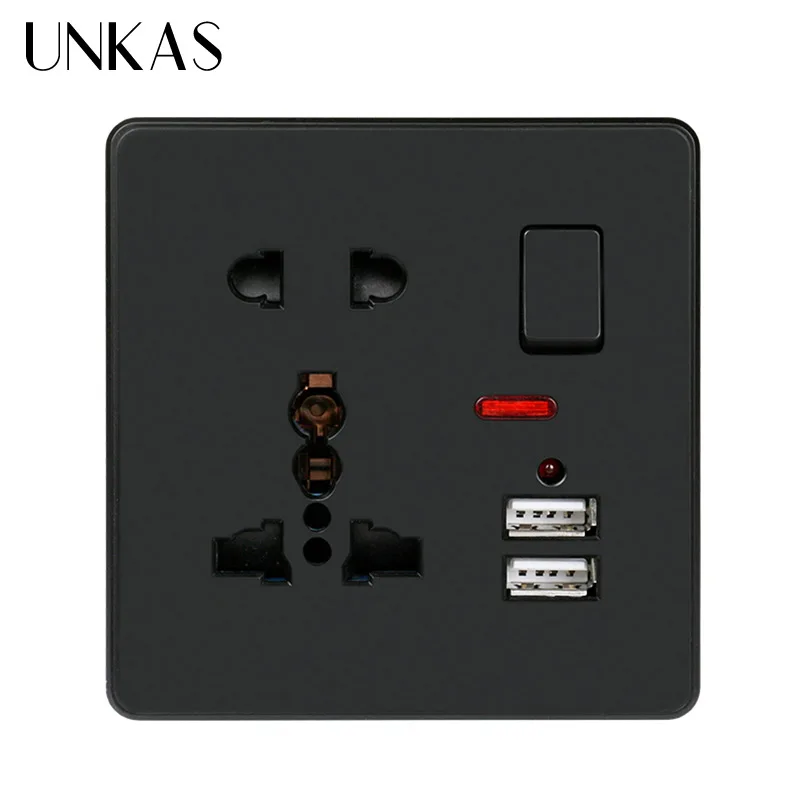 Розетка настенная UNKAS 2 1 А белая/черная/золотая со светодиодным индикатором 13 а