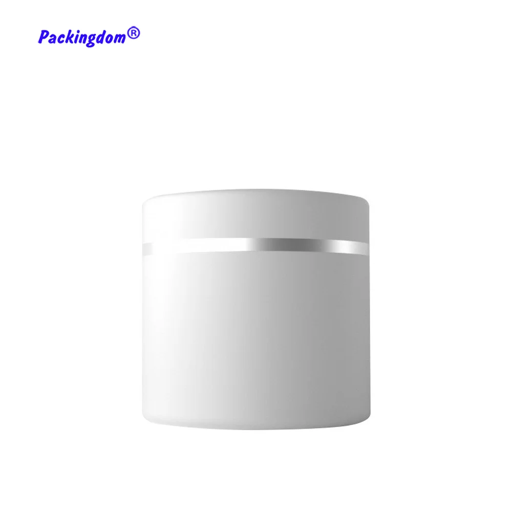 

20pcs Plastic Cream Jar Double Wall Matte White Cosmetics Conatiner Empty with Silver Foil Band Makeup Packaging Pot Frosted 50g