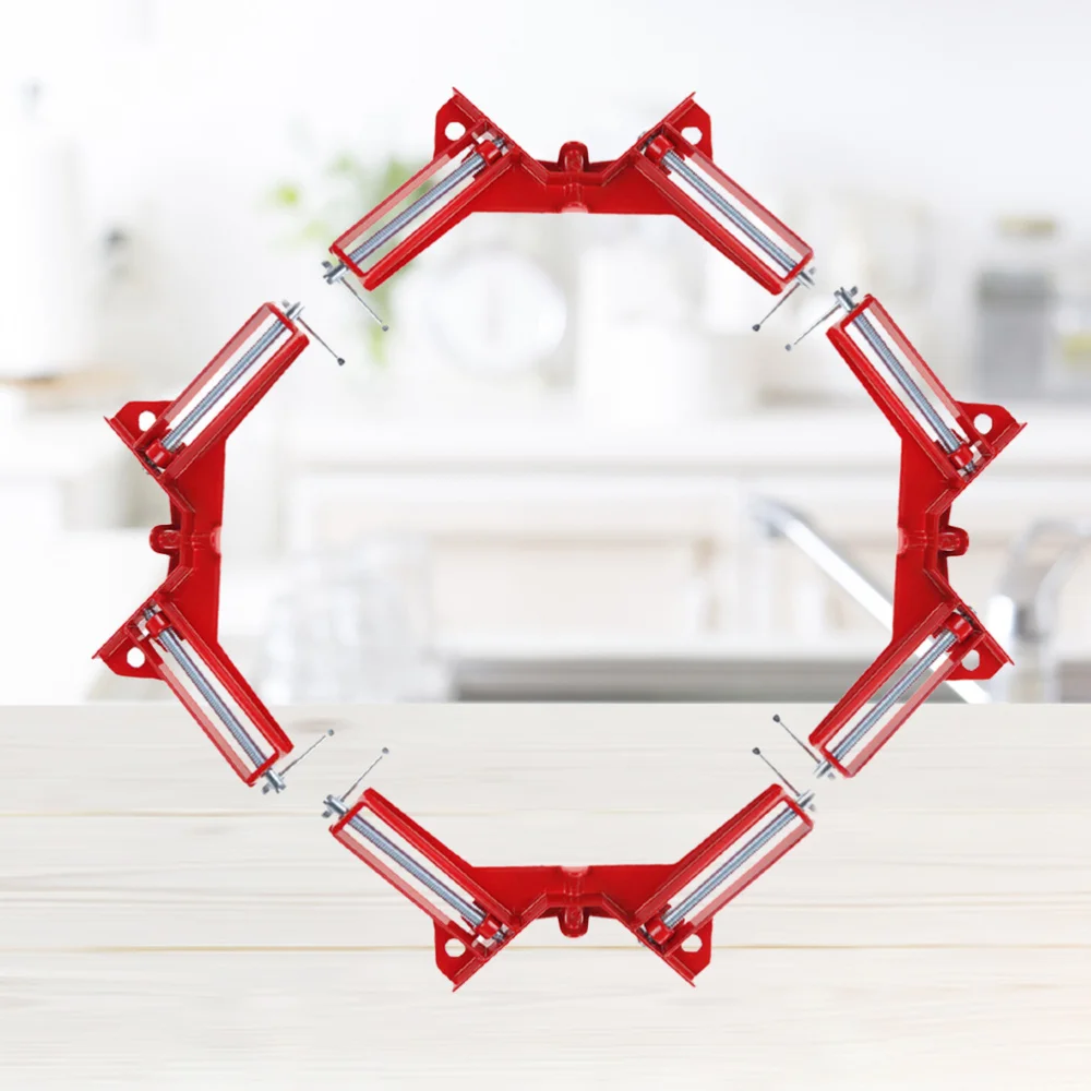 

4pcs Multifunction 90 Degrees Angle Clamp Right Angle Picture Frame Corner Clip Woodworking Frame Clamp (Red)