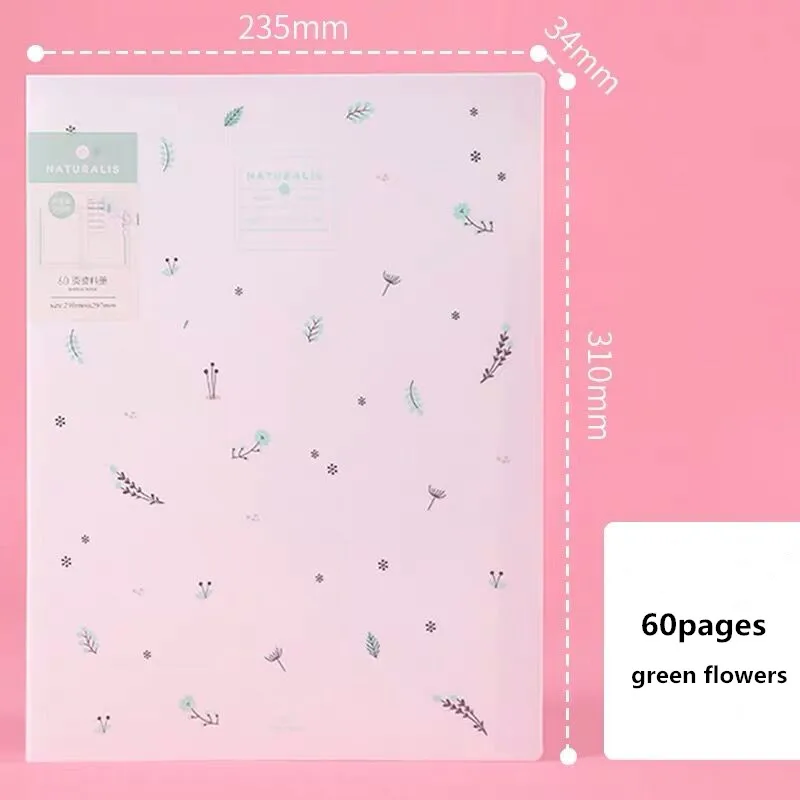 60PCS Green flower 30 60 80 страниц A4 папка для файлов музыкальная смотровая бумага Органайзер сумка для хранения стол сумки для документов лист протекторы чехол канцелярские принадлежности - Цвет: 60PCS Green flower