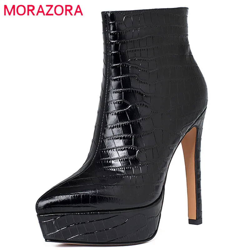 

MORAZORA 2022 Hot Sale Sexy Super High Heels Platform Boots Women Party Nightclub Shoes Pointed Toe Autumn Ankle Boots Female