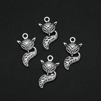 10pcslots 13x24mm antique silver plated fox charms alloy metal animals pendant for handmade diy tibetan jewelry making findings