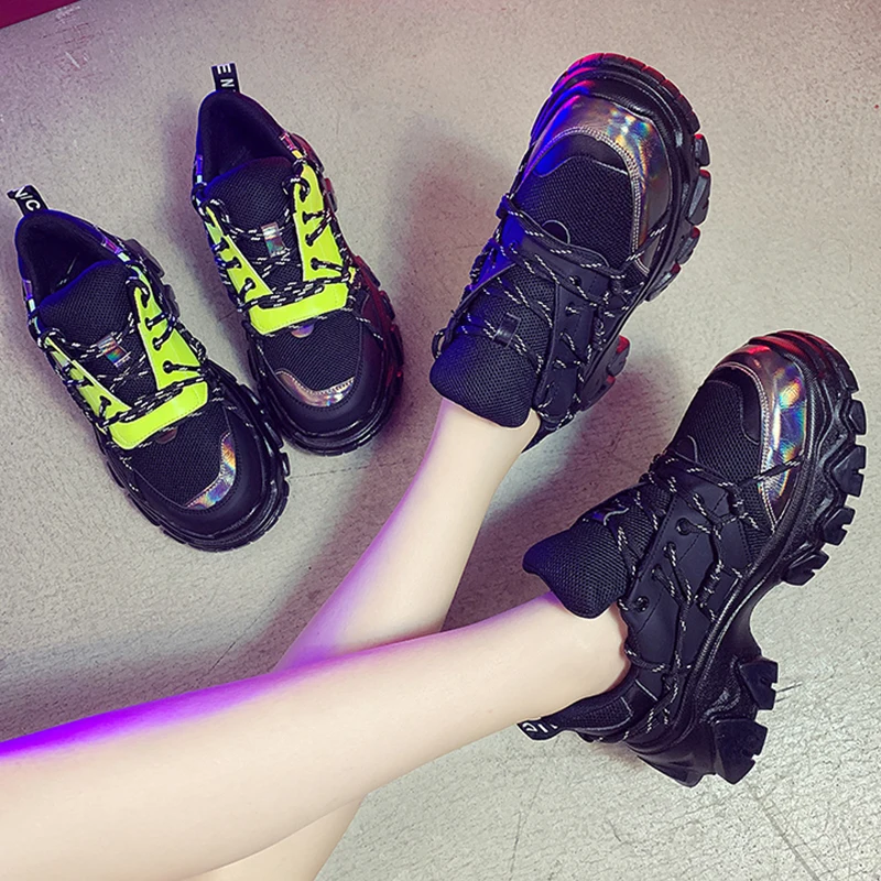 Dad кроссовки dames Baskets femme женские блестящие зеленые черные новые массивные на