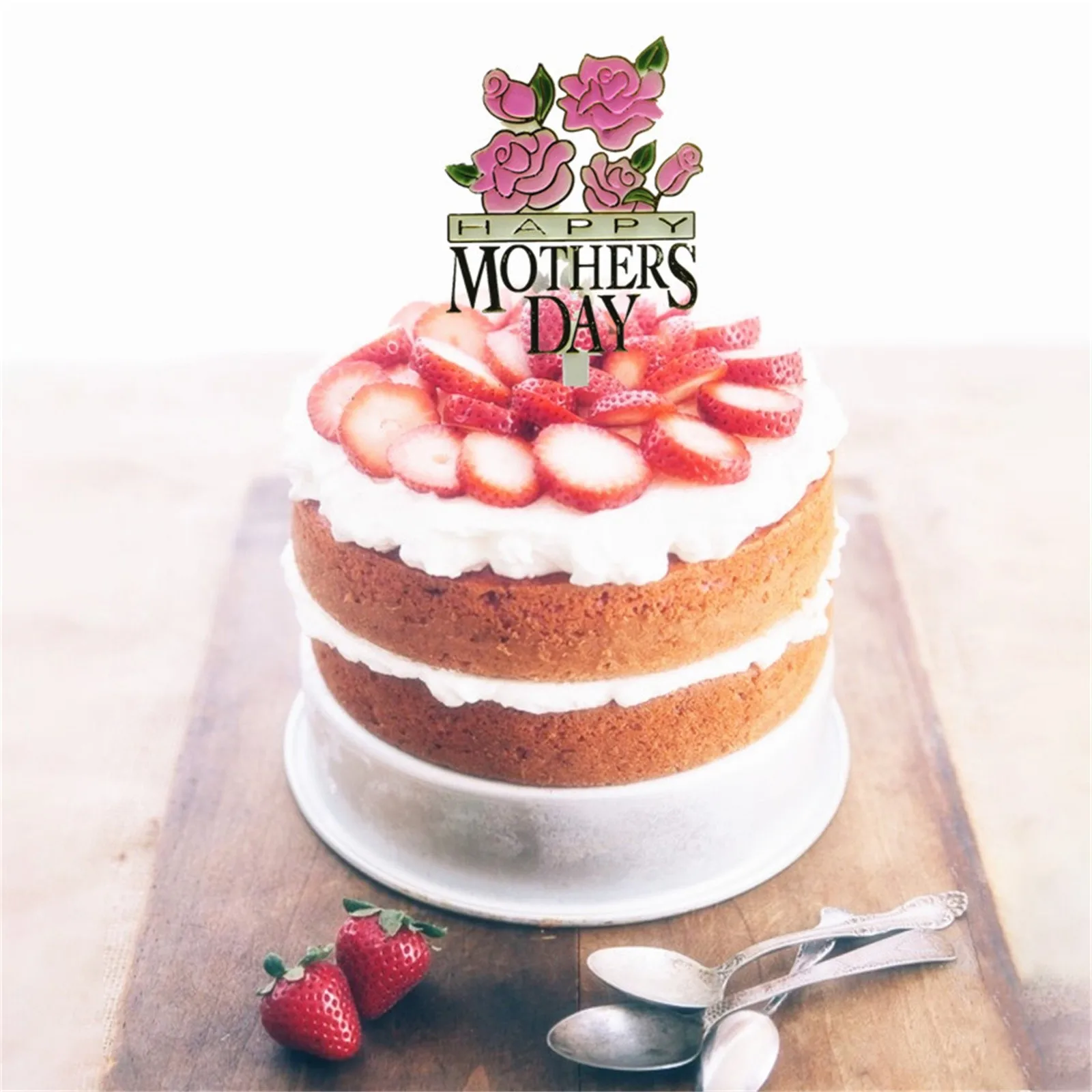 

New Red Floewr Happy Mother's Day Cake Toppers Mom Cake Picks Cake Decoration Party Supplie for Mom shower Baking supplies Decor