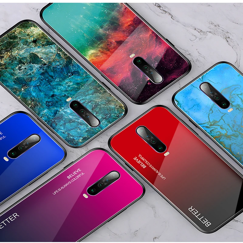 

Fashion Gradient Color Marble Mirror Glass Phone Case For xiaomi 9/9se/cc9/A3/Redmi K30/poccoX2/note 8/note 8pro Scratch Proof