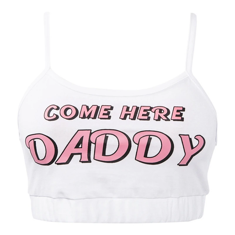 Sexy Tank Top COME HERE DADDY Letter Print Vest Suit Sleeveless Summer Harajuku Feminino Tops&ampPanties 2 Colors | Женская одежда
