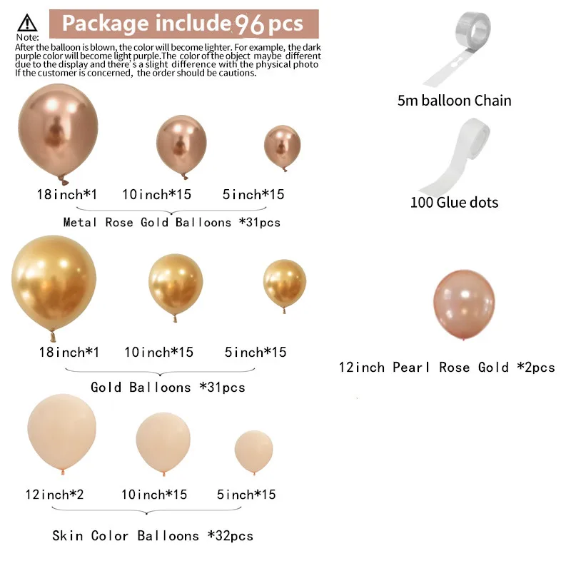 Guirnalda de Globo de oro rosa cromada Morandi para boda, cumplea&ntilde;os, Navidad, A&ntilde;o Nuevo, globos de fiesta, conjunto de decoraciones, 96 Uds.-2