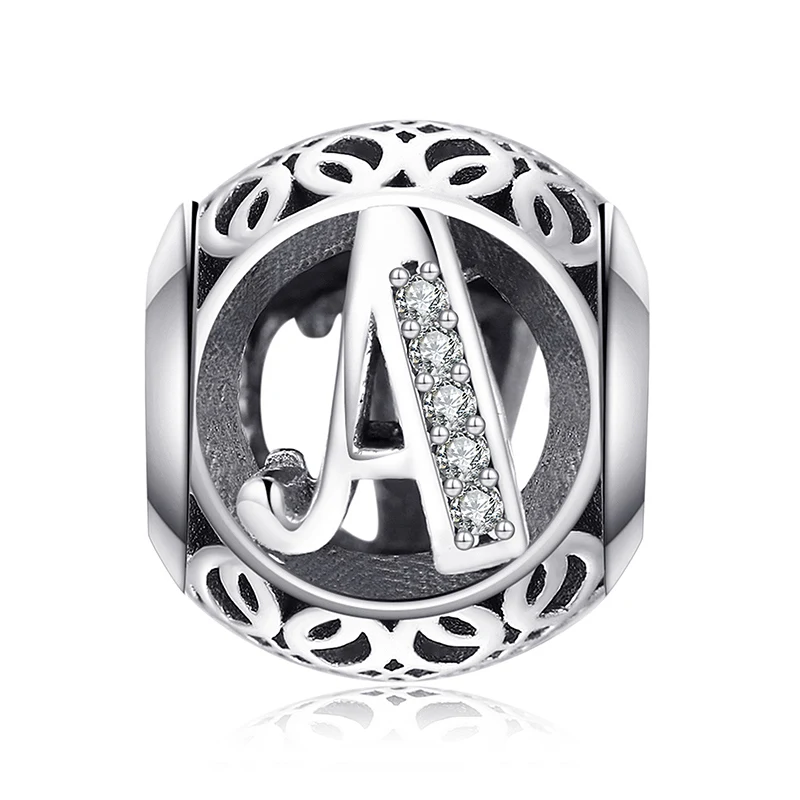 JewelryPalace Мода Письмо A-Z кубического циркония Aucthentic 925 пробы серебряный шарм для изготовления браслет DIY ювелирных подарок - Окраска металла: A