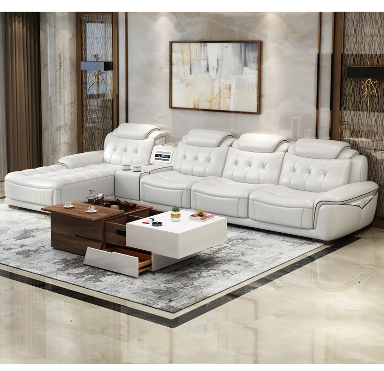 Комплект диванов из натуральной кожи L-образной формы для гостиной комнаты |