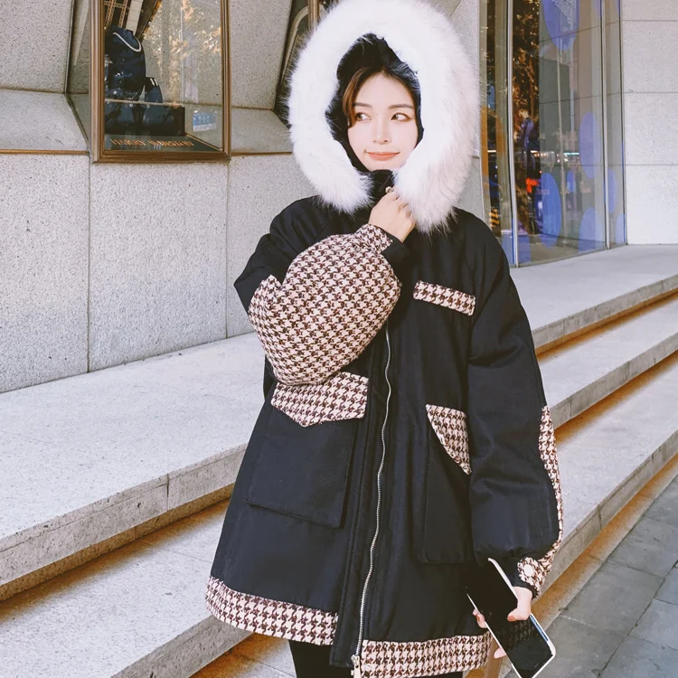 

Новинка, зимнее женское пальто из натурального хлопка, свободная утепленная клетчатая куртка средней длины