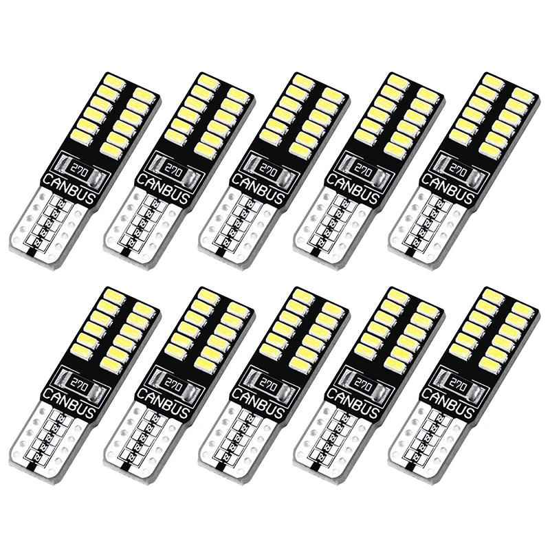 

10Pcs T10 LED W5W 194 168 Car Interior light 3014 24 LED Reading Light lisence Plate Side Wedge Light DC 12V