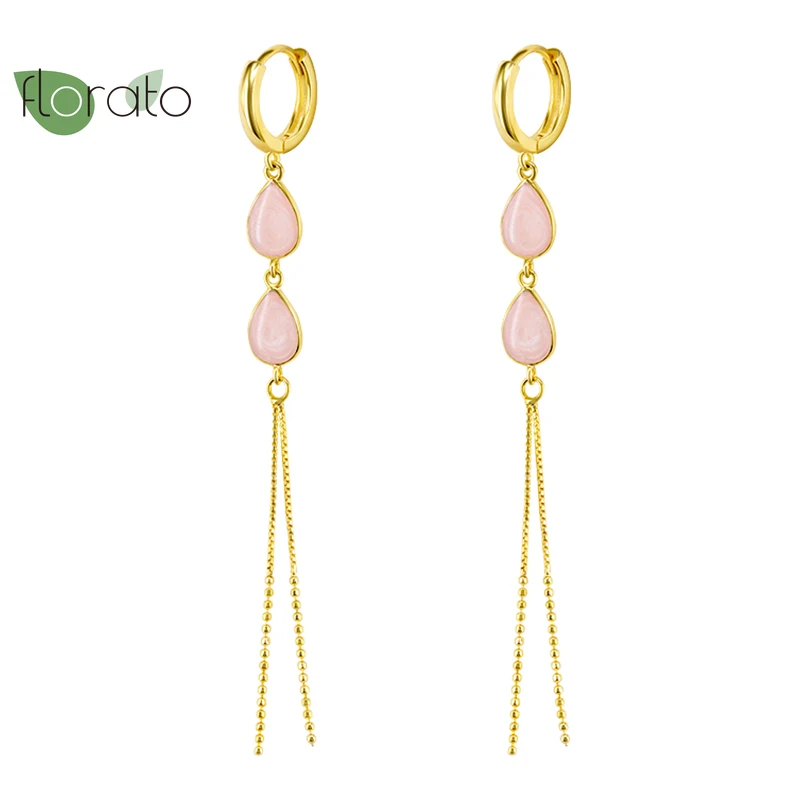

925 Silver Ear Buckle Oval Pendant Earrings Suitable for Korean Ladies Party Pink Zircon Water Drop Earrings Jewelry Gifts
