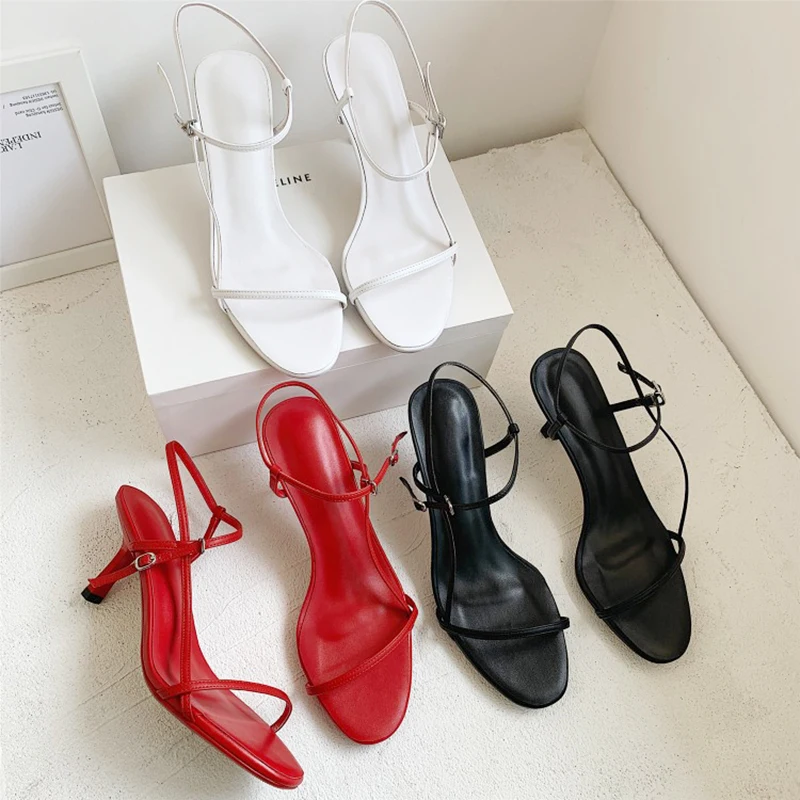 

YEELOCA Summer Sandals Women Shoes Natural Genuine Leather Thin High Heels Party Shoes Real Leather Buckle Sandals Lady Size 43