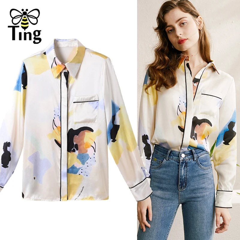 Женская блузка на пуговицах Tingfly Vogue Повседневная Блузка с отложным воротником и