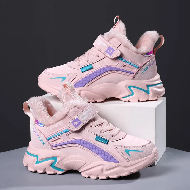 

Winter Children's Sneakers Warm Plush Girls Running Sports Shoes Breathable Kids Casual Walking Shoes New Girls Tennis shoes