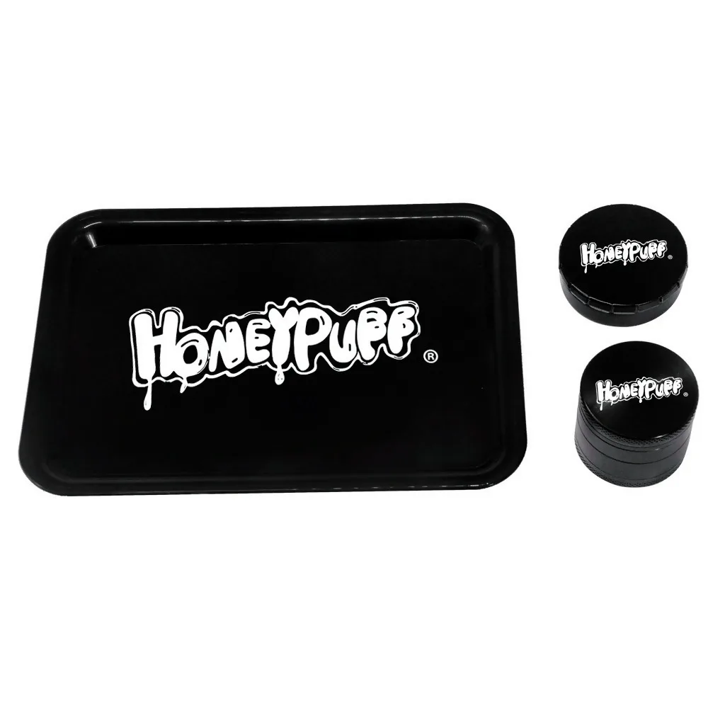 

HONEYPUFF Tobacco Kit Plastic Rolling Tray + Metal Smoking Herb Grinder For Tobacco + Metal Storage Container Jar Accessories